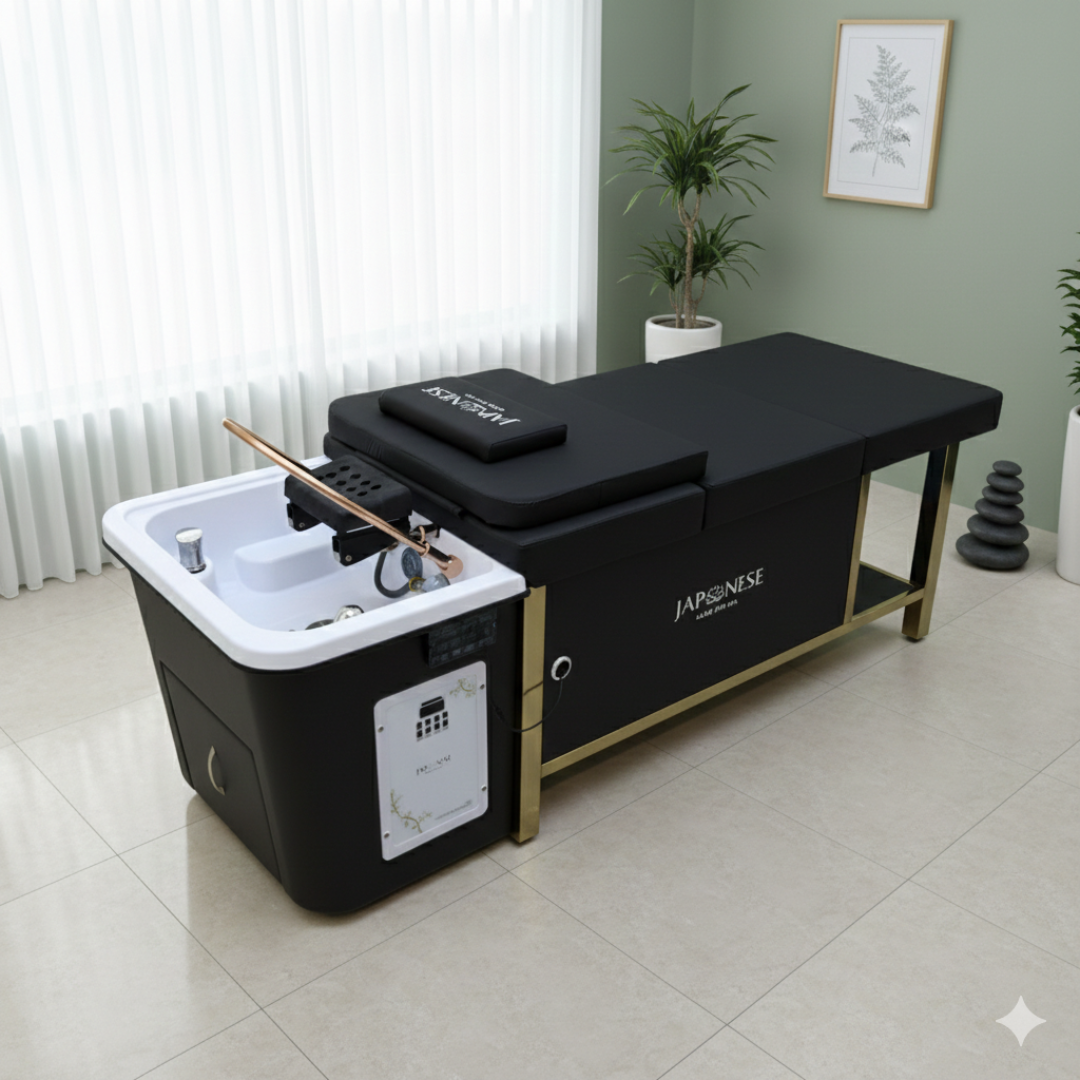 Japanese Head Spa Black Full Bed Unit with Gold Frame- Non-Plumbed
